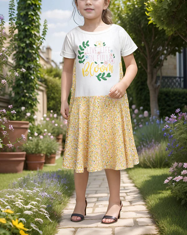 Girls Floral Dress – White Top with Multicolor Skirt (Casual Wear)