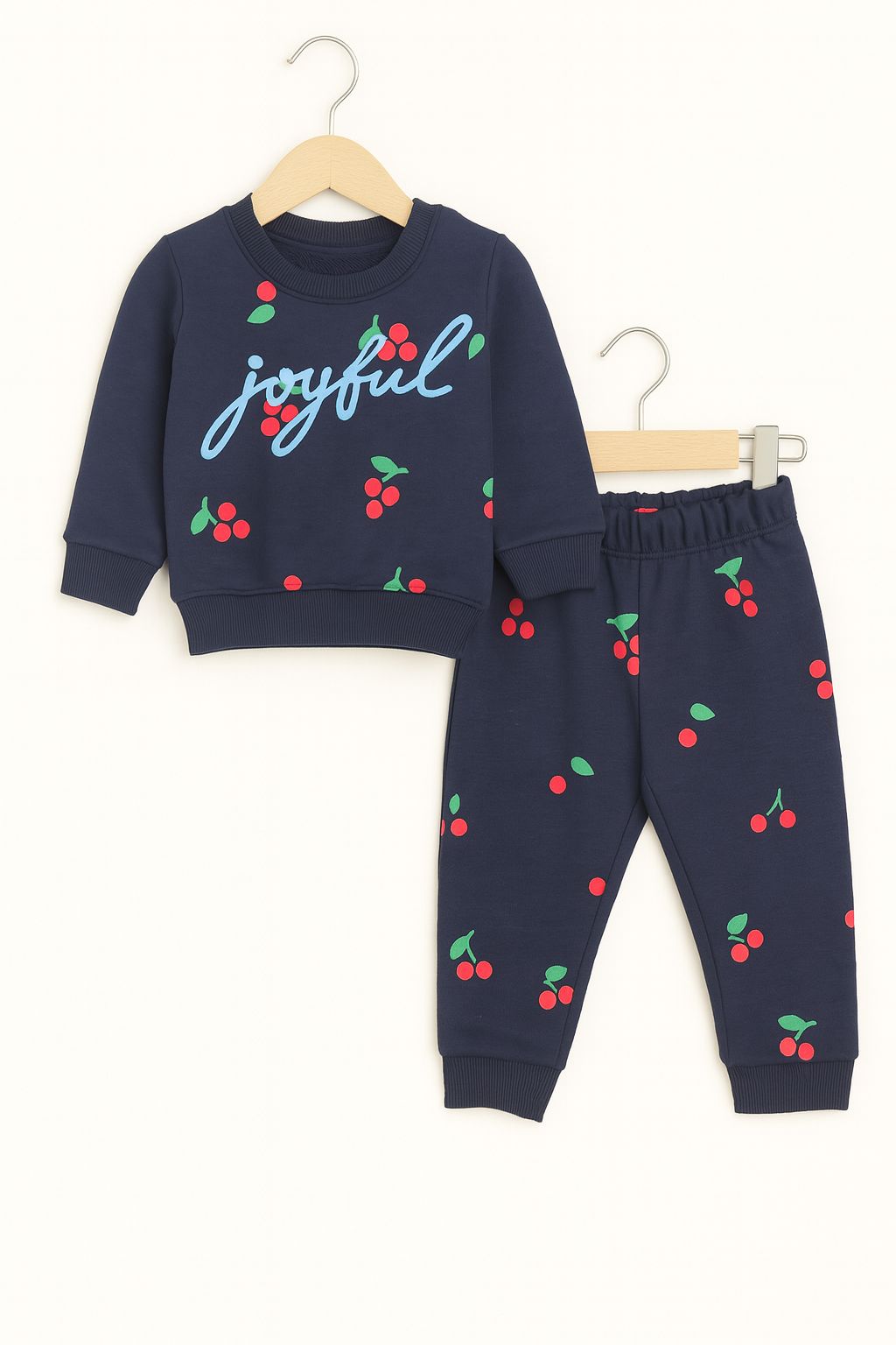 Girls' "Joyful" Cherry Print Sweatshirt and Joggers Set