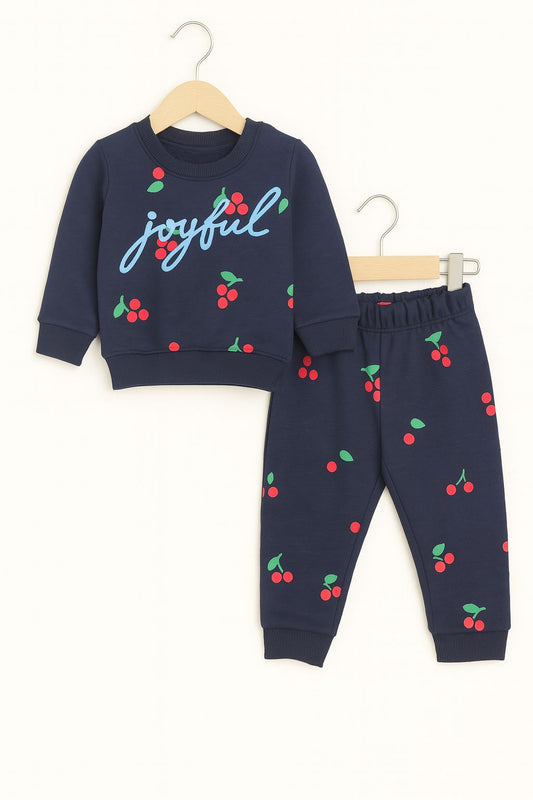 Girls' "Joyful" Cherry Print Sweatshirt and Joggers Set