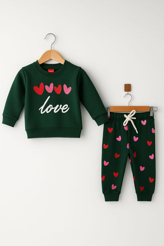 Girls' Warm Heart Pattern Tracksuit