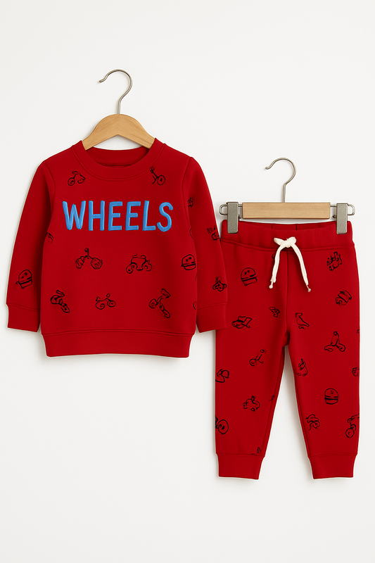 WHEELS" Print Boys' Winter Tracksuit