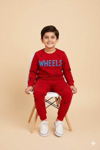 WHEELS" Print Boys' Winter Tracksuit