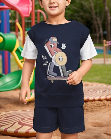 Boys Graphic T-Shirt & Shorts Set – Beige Casual Wear