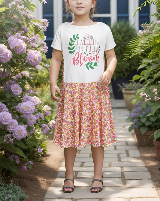 Girls Floral Dress – White Top with Multicolor Skirt (Casual Wear)